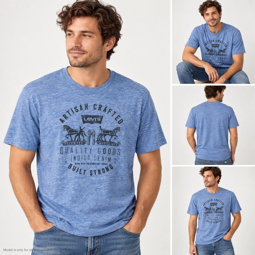 Levi Strauss & Co T Shirt Mens L Blue Heather Artisan Crafted Graphic Tee USA
